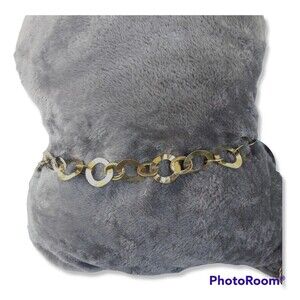 Gold Toned Hammered Metal Open Circle Waist Belt-Adjustable-Classic